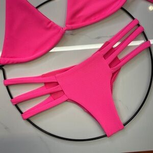 Demon Bikini Handmade Swim Hot Pink Ribbed Strappy Cheeky Bottom Beach Medium
